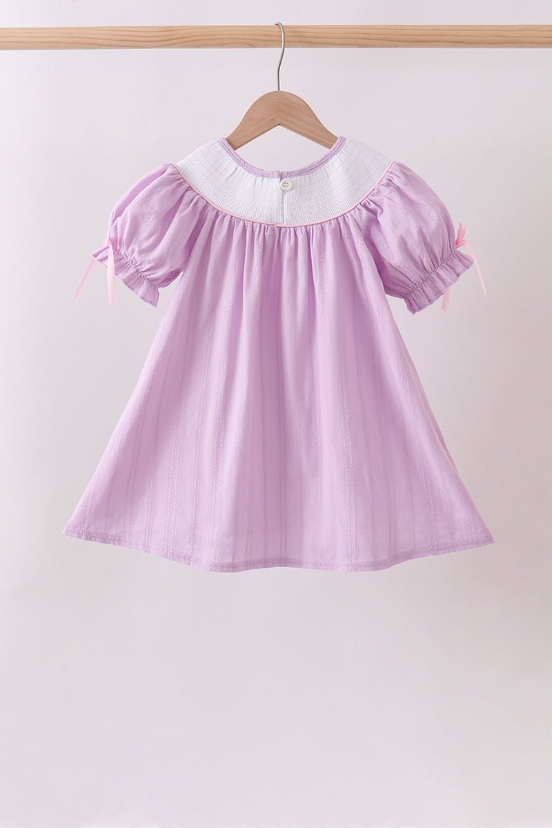 Lavender Smocked Embroidered Bow Jacquard Dress - Abbies Place