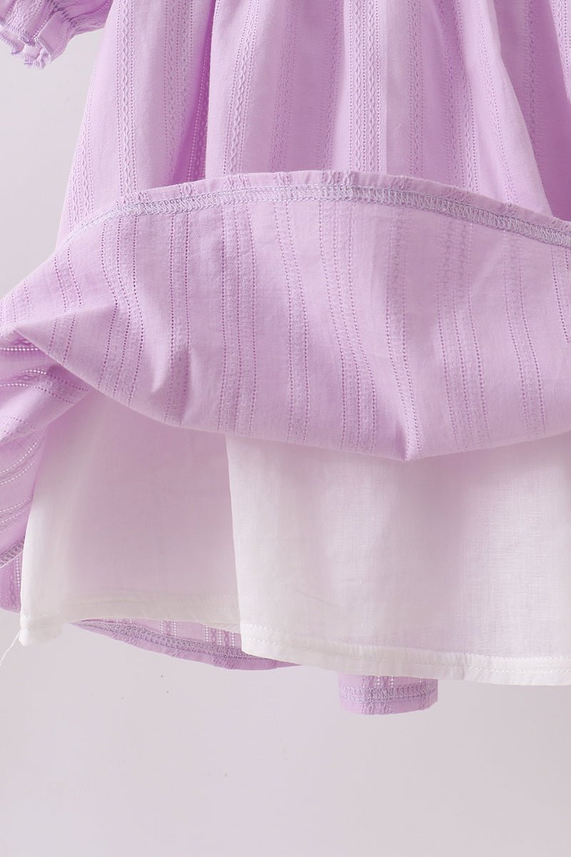 Lavender Smocked Embroidered Bow Jacquard Dress - Abbies Place