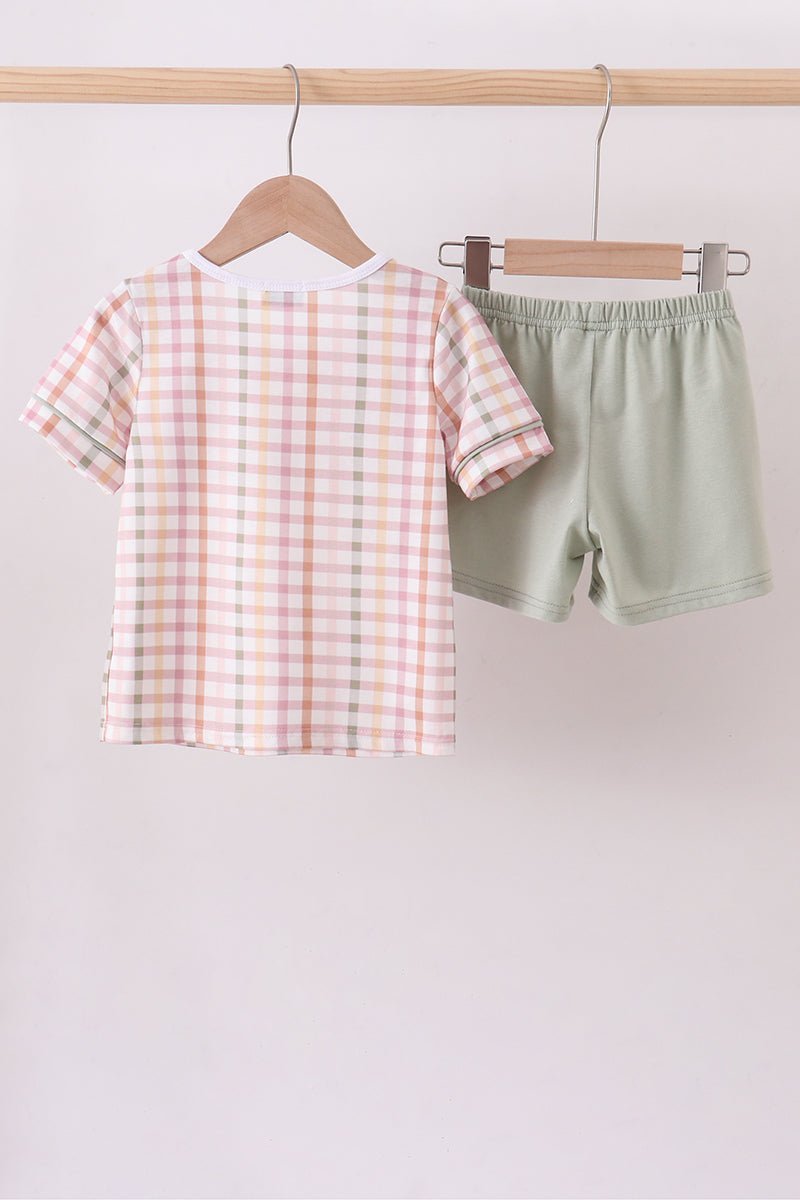 Lawb of god applique plaid shorts set - Abbies Place
