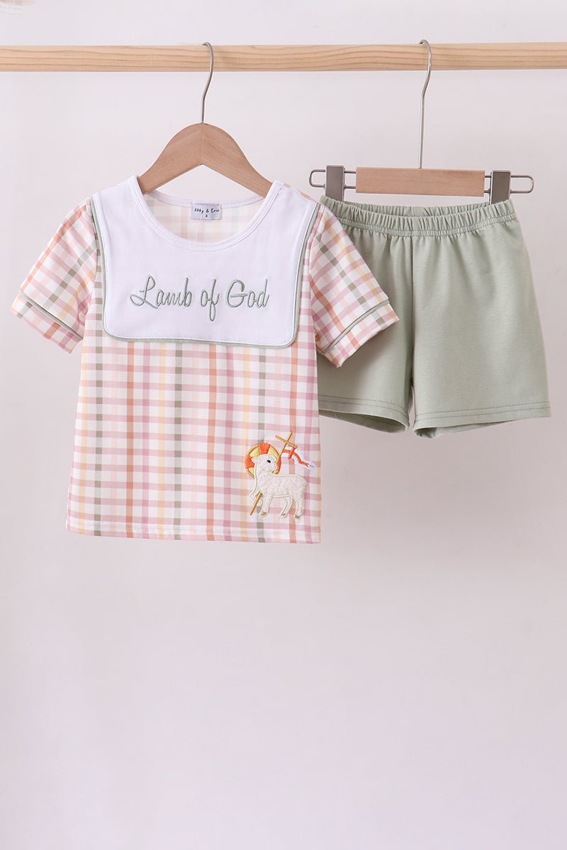 Lawb of god applique plaid shorts set - Abbies Place