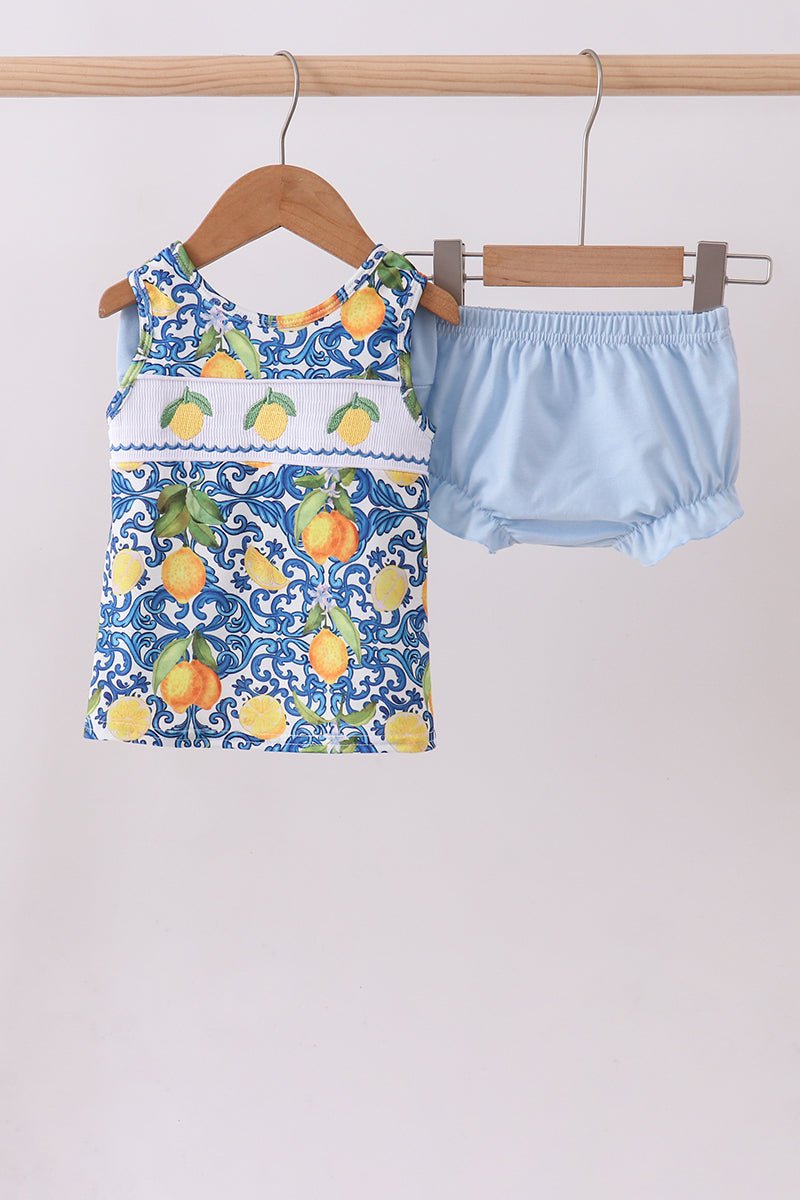 Lemon smocked ruffle bloomer set - Abbies Place