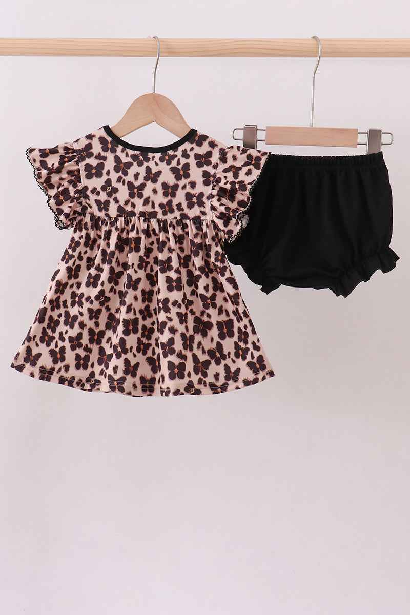 Leopard butterfly smocked ruffle bloomer set - Abbies Place