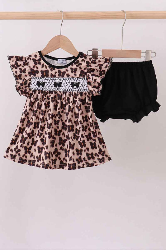 Leopard butterfly smocked ruffle bloomer set - Abbies Place