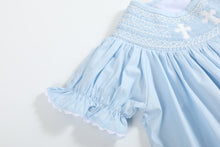 Load image into Gallery viewer, Light Blue Crosses Smocked Bishop Dress
