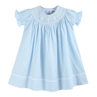 Light Blue Crosses Smocked Bishop Dress