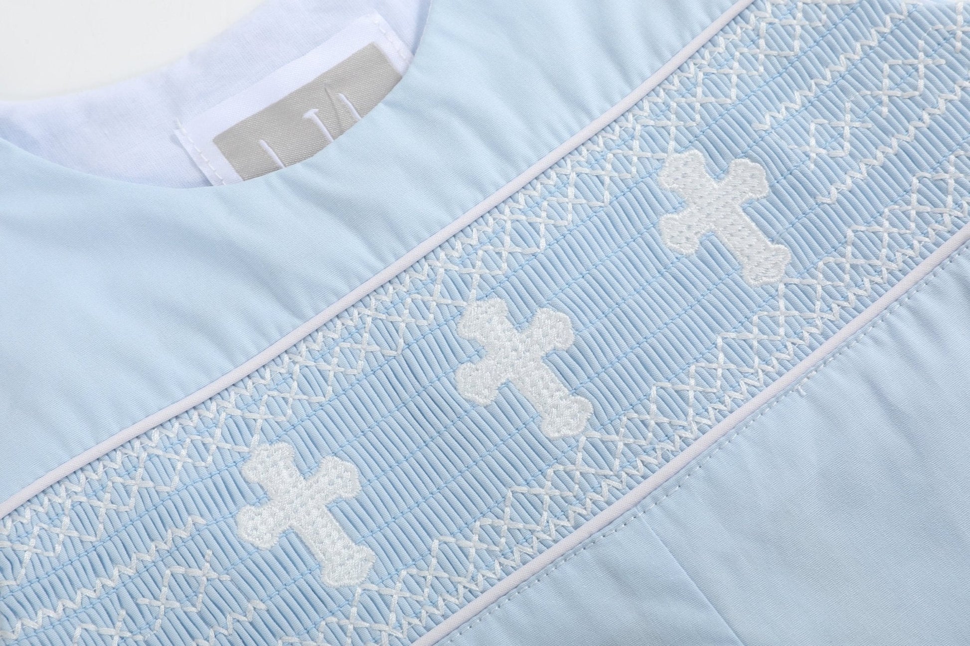 Light Blue Crosses Smocked Overalls - Abbies Place