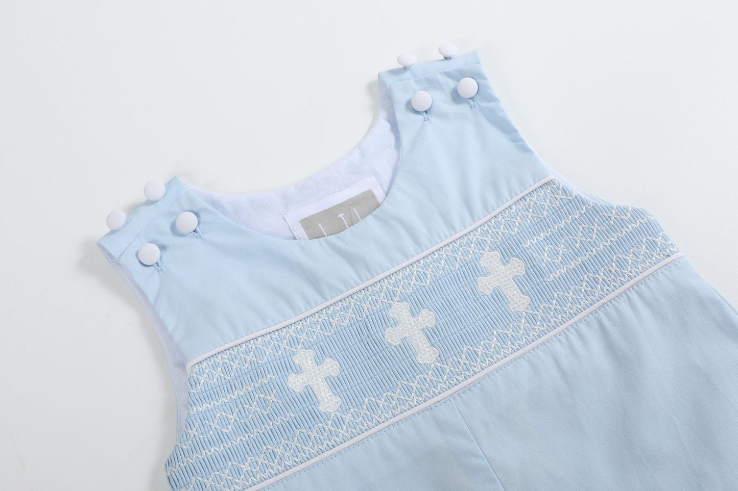 Light Blue Crosses Smocked Overalls - Abbies Place