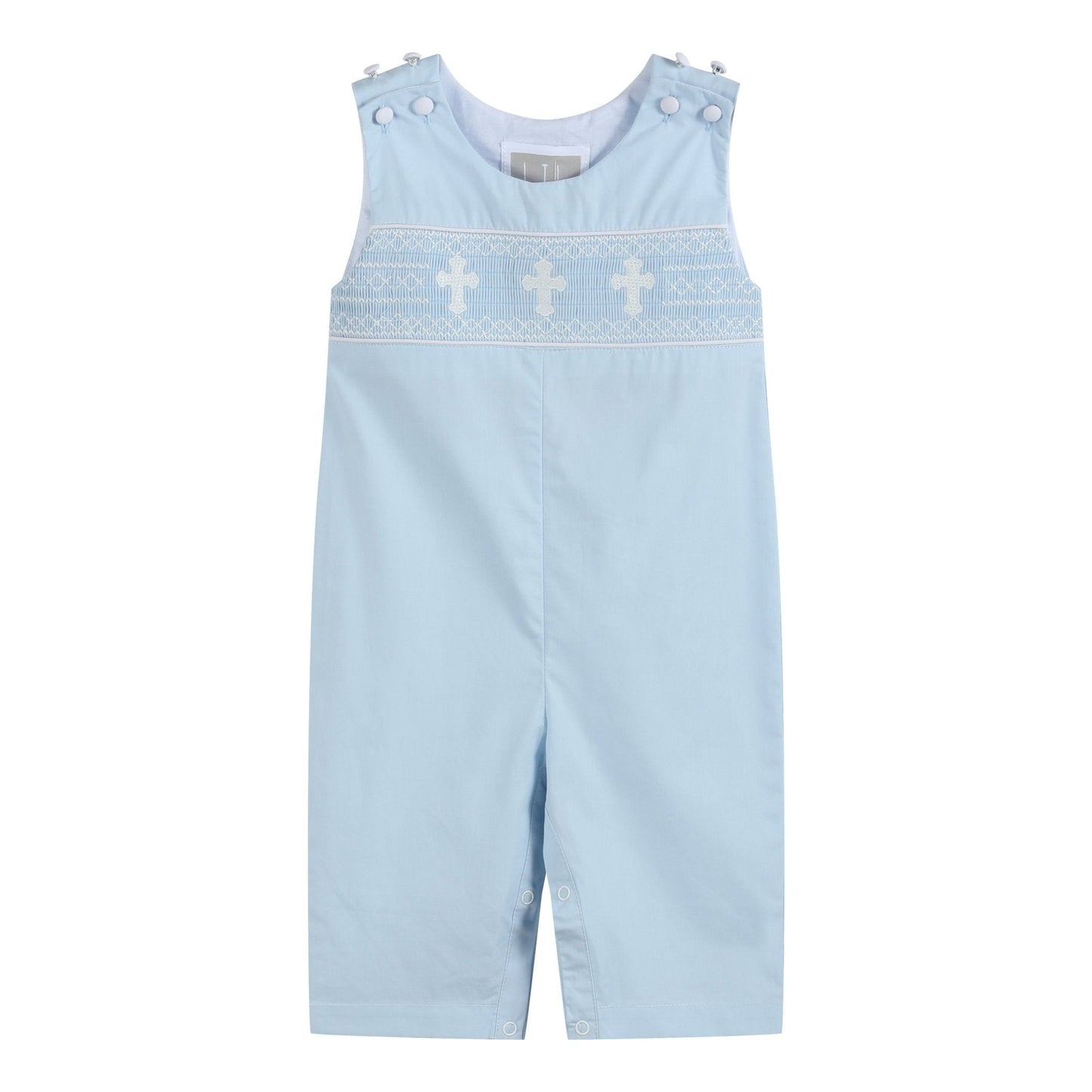 Light Blue Crosses Smocked Overalls - Abbies Place