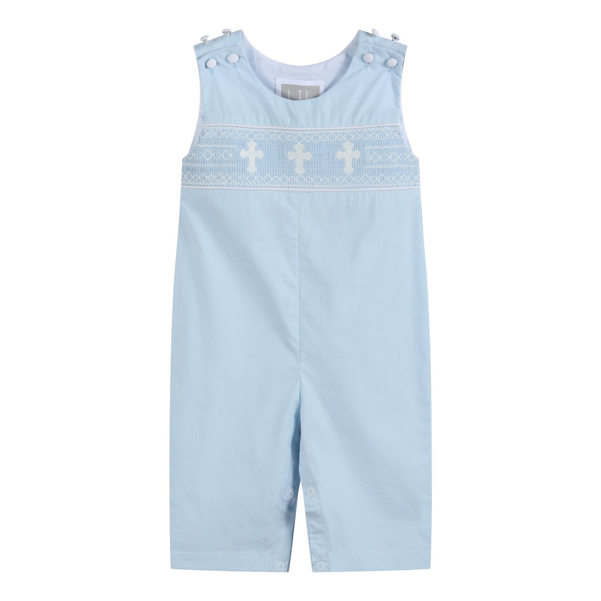 Light Blue Crosses Smocked Overalls - Abbies Place
