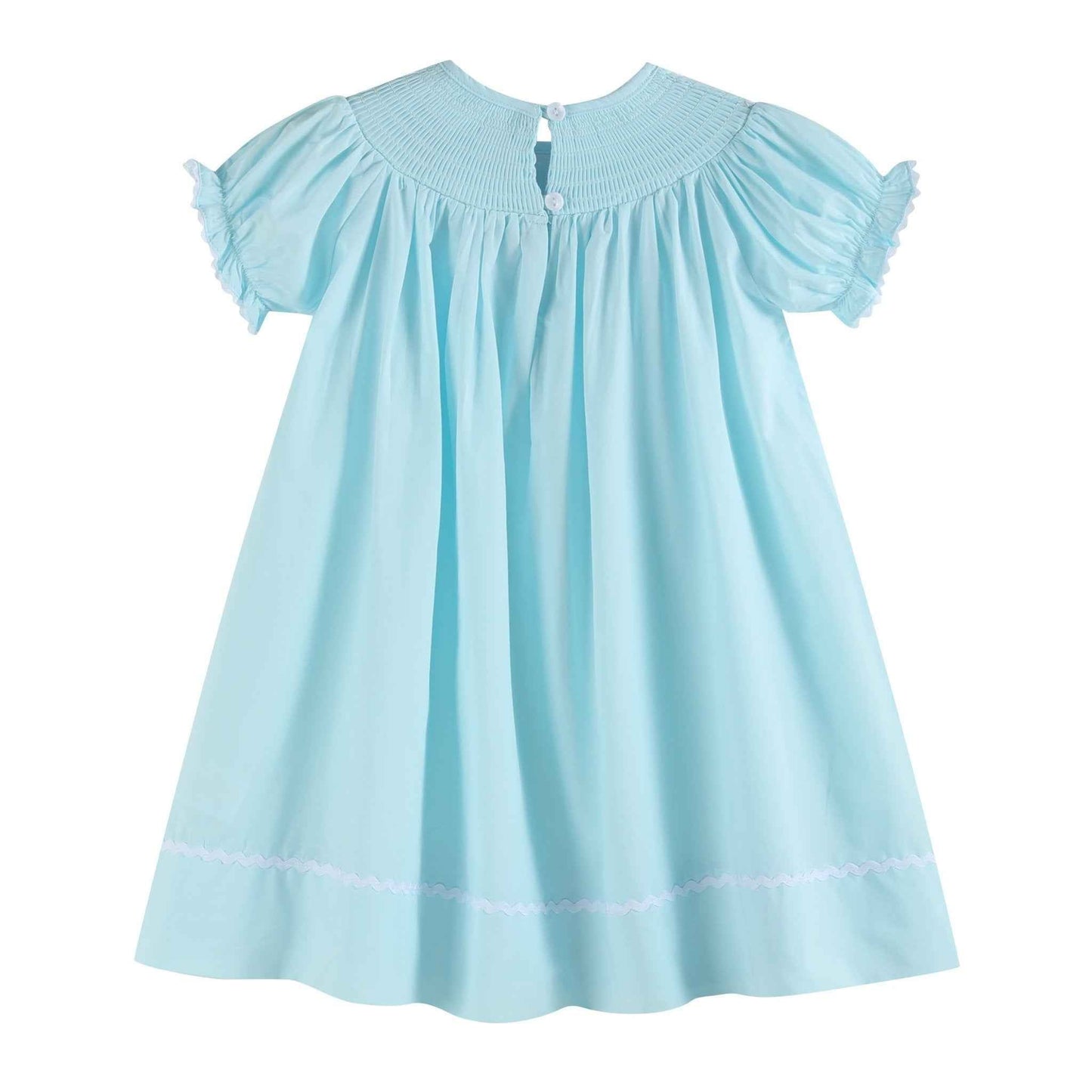 Light Blue Daisy Smocked Bishop Dress - Abbies Place