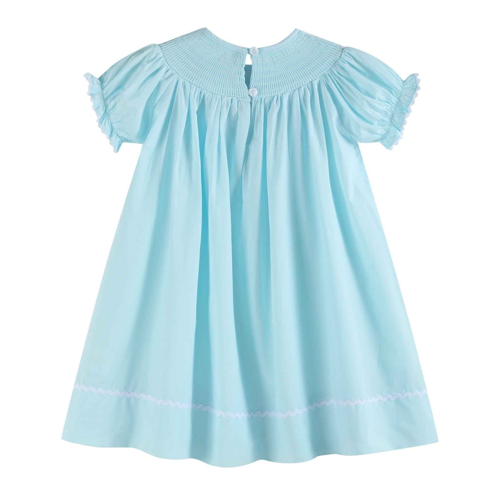 Light Blue Daisy Smocked Bishop Dress - Abbies Place
