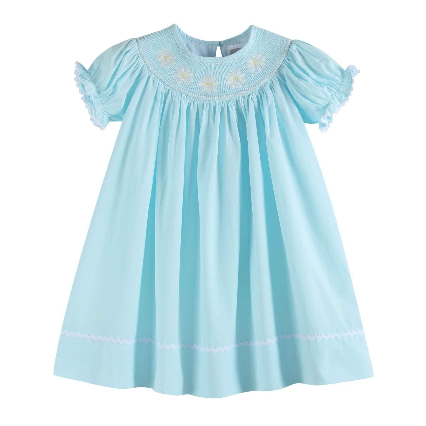 Light Blue Daisy Smocked Bishop Dress - Abbies Place