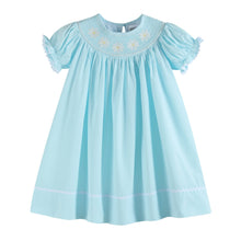 Load image into Gallery viewer, Light Blue Daisy Smocked Bishop Dress
