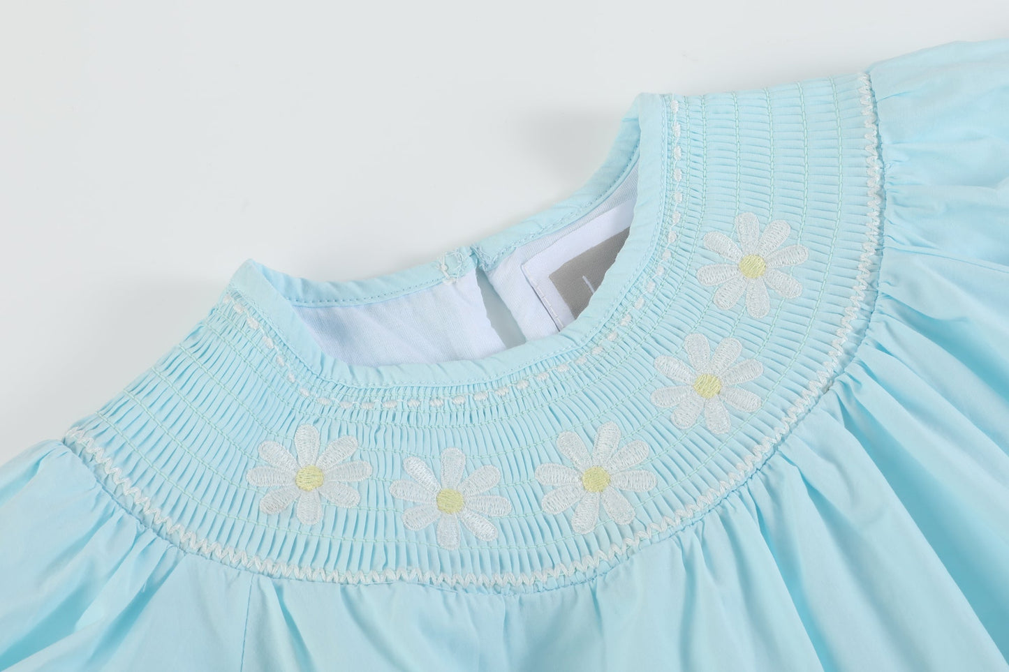 Light Blue Daisy Smocked Dress and Bloomer Set - Abbies Place