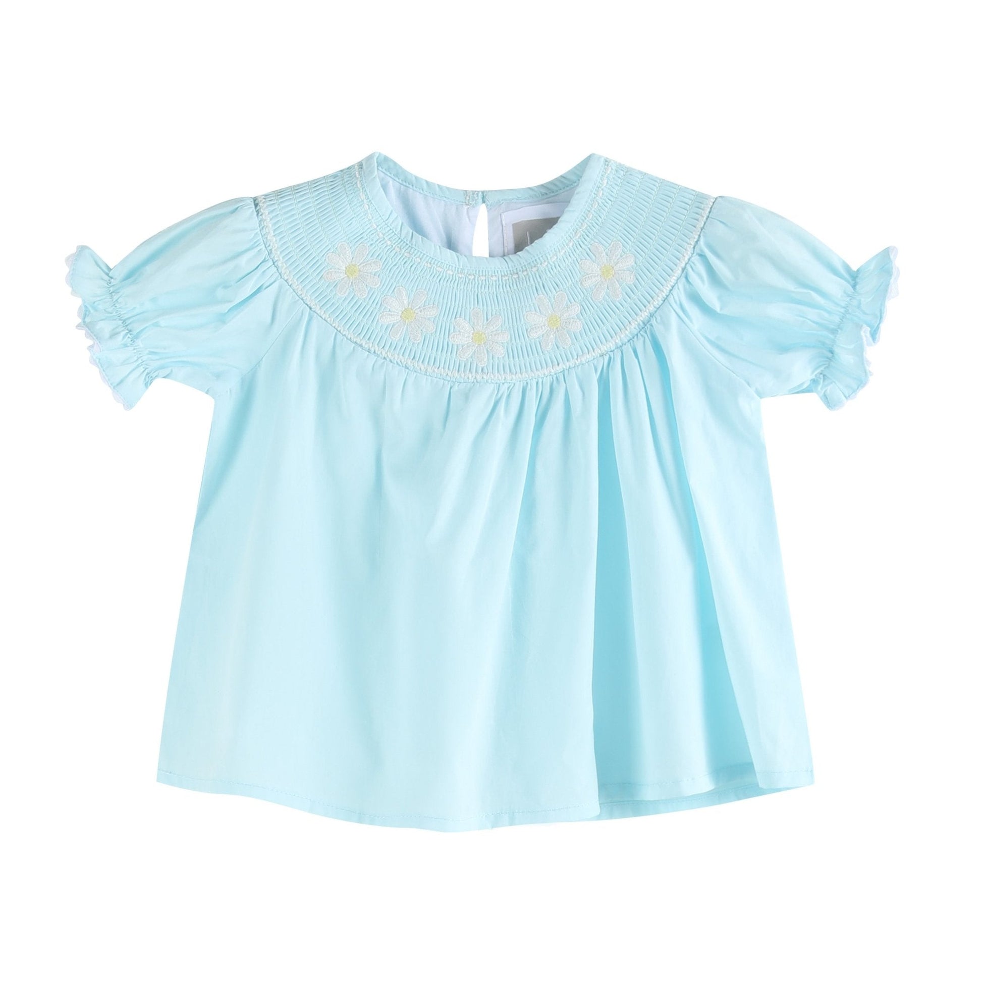 Light Blue Daisy Smocked Dress and Bloomer Set - Abbies Place