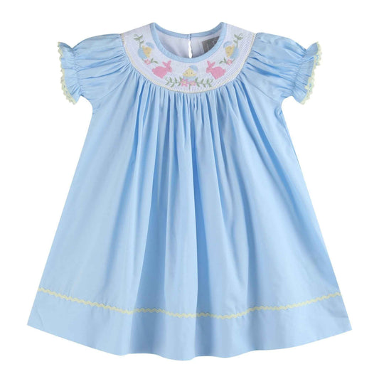 Light Blue Easter Smocked Bishop Dress - Abbies Place