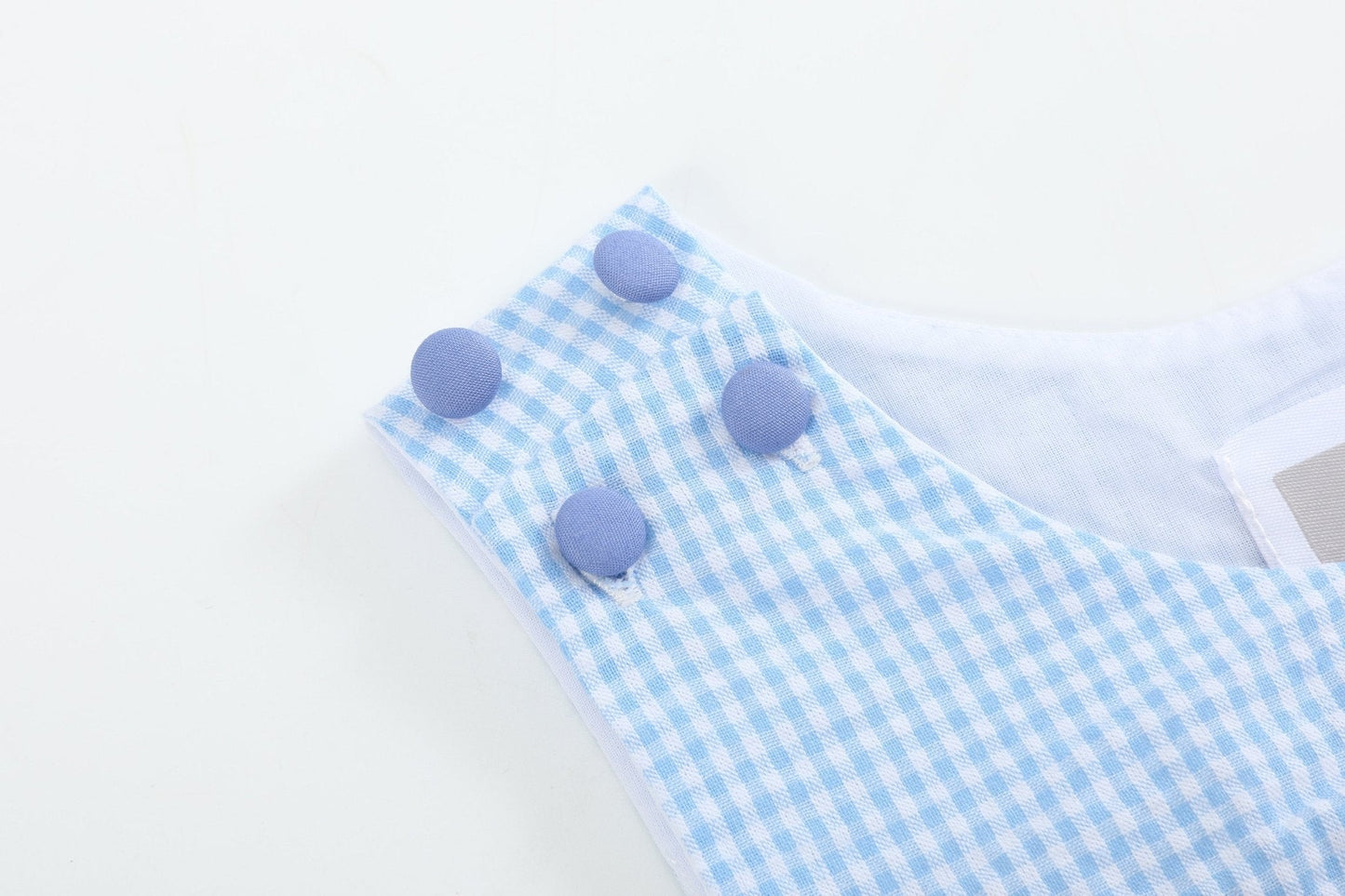Light Blue Gingham Egg and Bunnies Smocked Shortall - Abbies Place