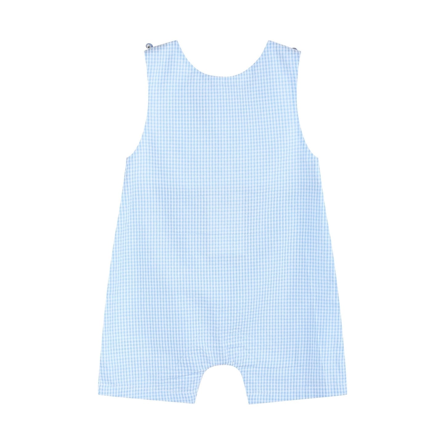 Light Blue Gingham Egg and Bunnies Smocked Shortall - Abbies Place