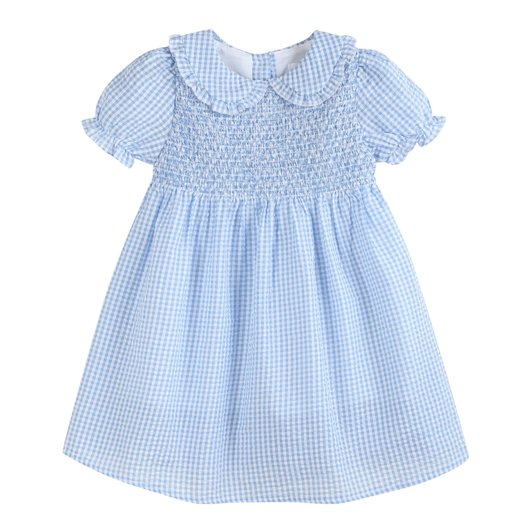 Light Blue Gingham Smocked Dress