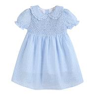 Light Blue Gingham Smocked Dress
