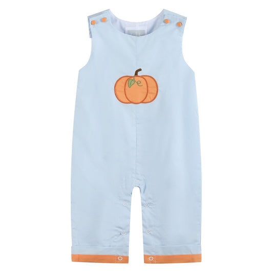 Light Blue Pumpkin Applique Overalls - Abbies Place