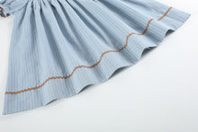 Load image into Gallery viewer, Light Blue Puppy Smocked Bishop Dress
