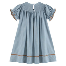 Load image into Gallery viewer, Light Blue Puppy Smocked Bishop Dress
