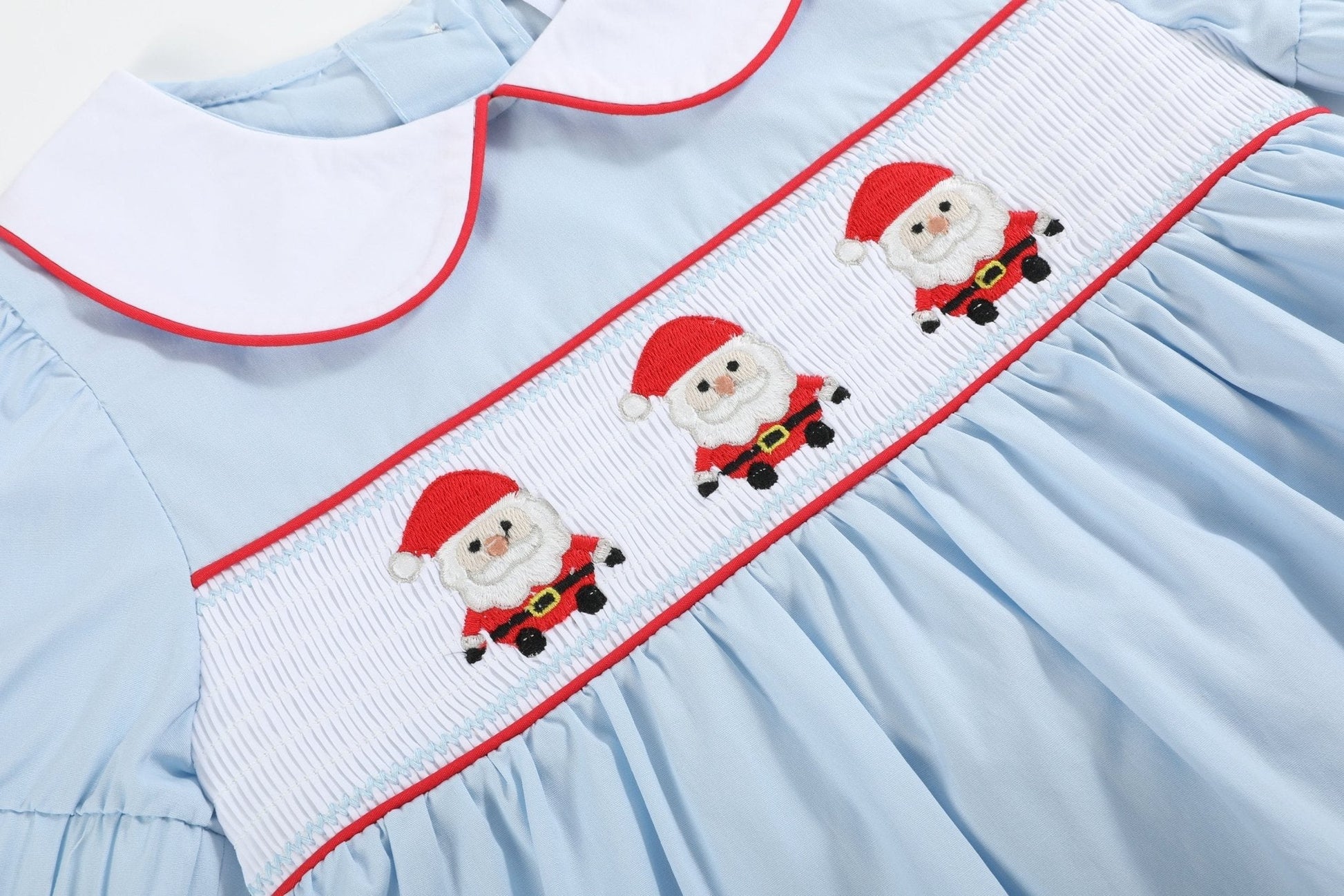 Light Blue Santa Smocked Dress - Abbies Place