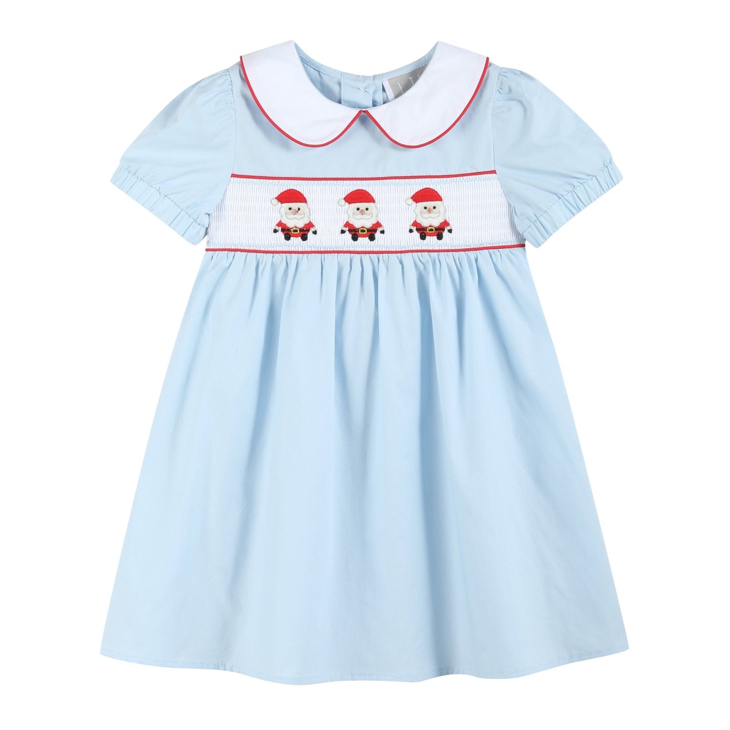 Light Blue Santa Smocked Dress - Abbies Place