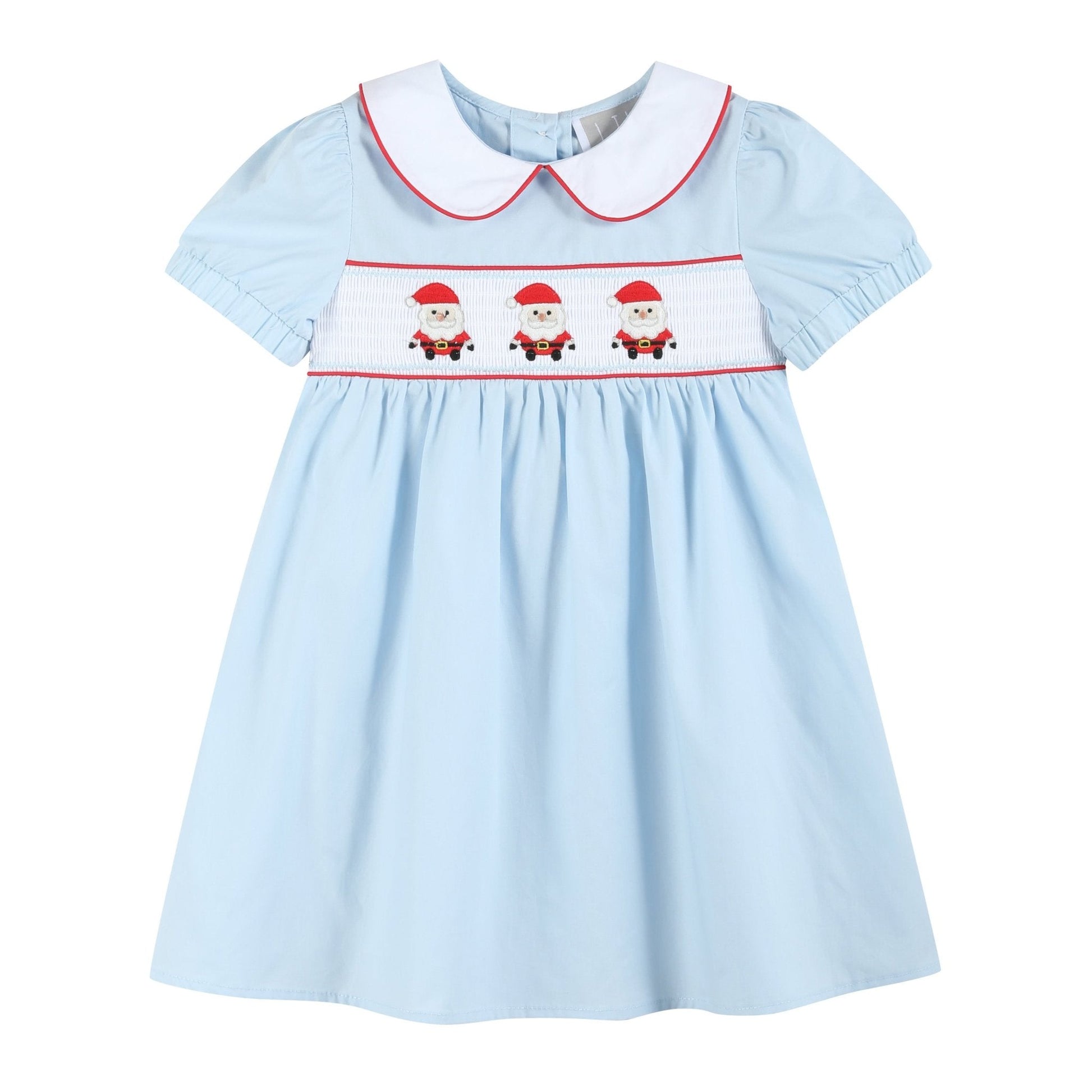 Light Blue Santa Smocked Dress - Abbies Place