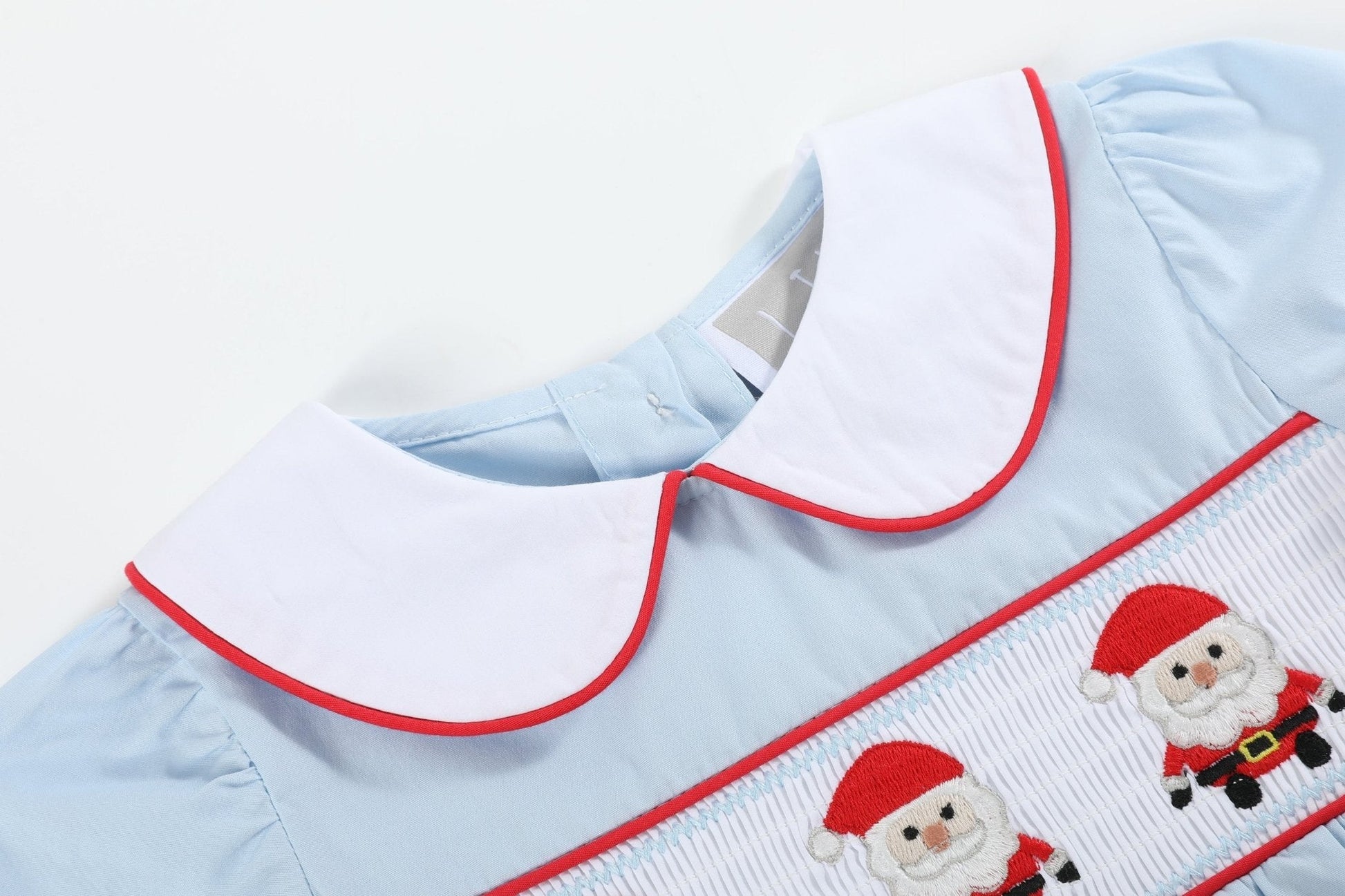 Light Blue Santa Smocked Dress and Bloomers - Abbies Place
