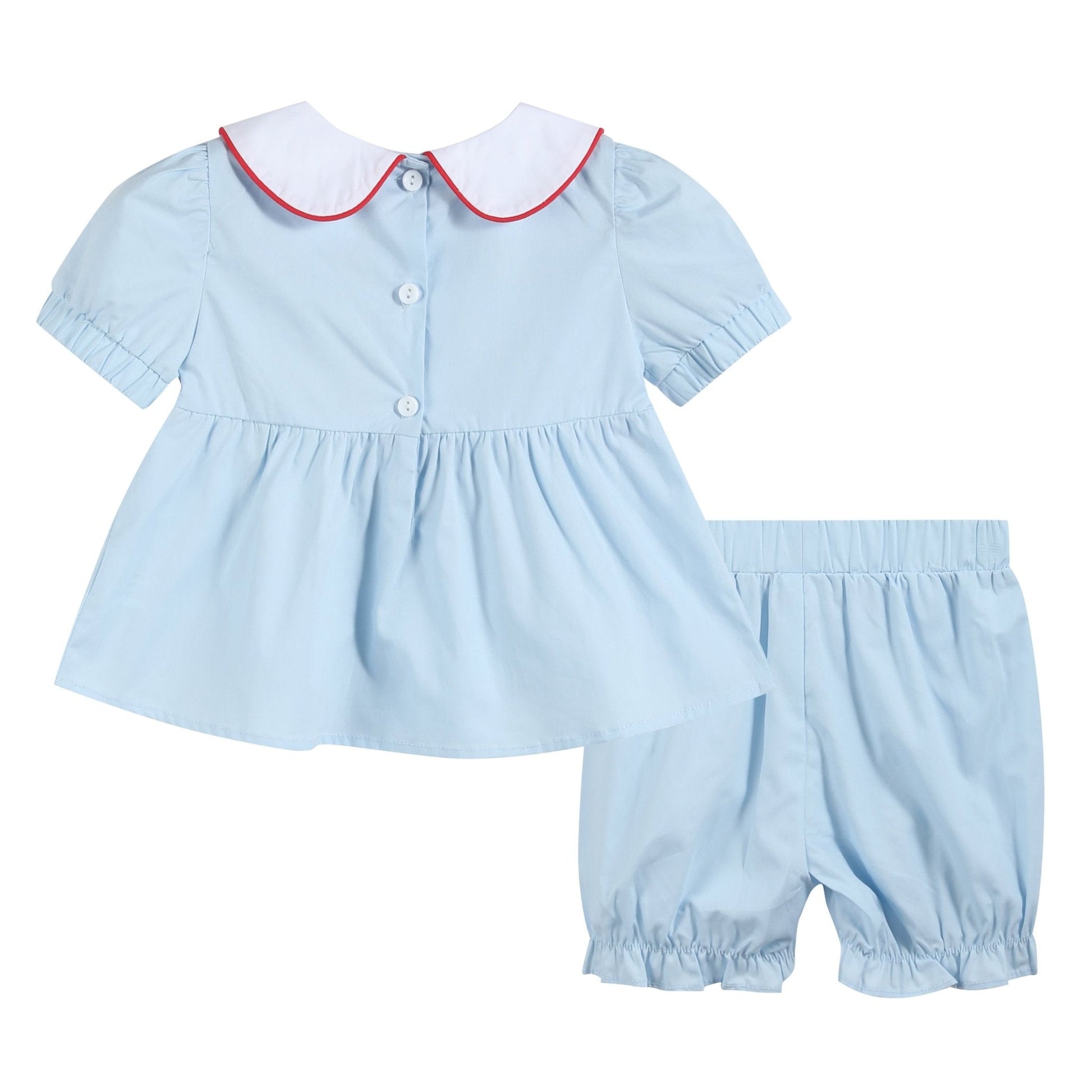 Light Blue Santa Smocked Dress and Bloomers - Abbies Place