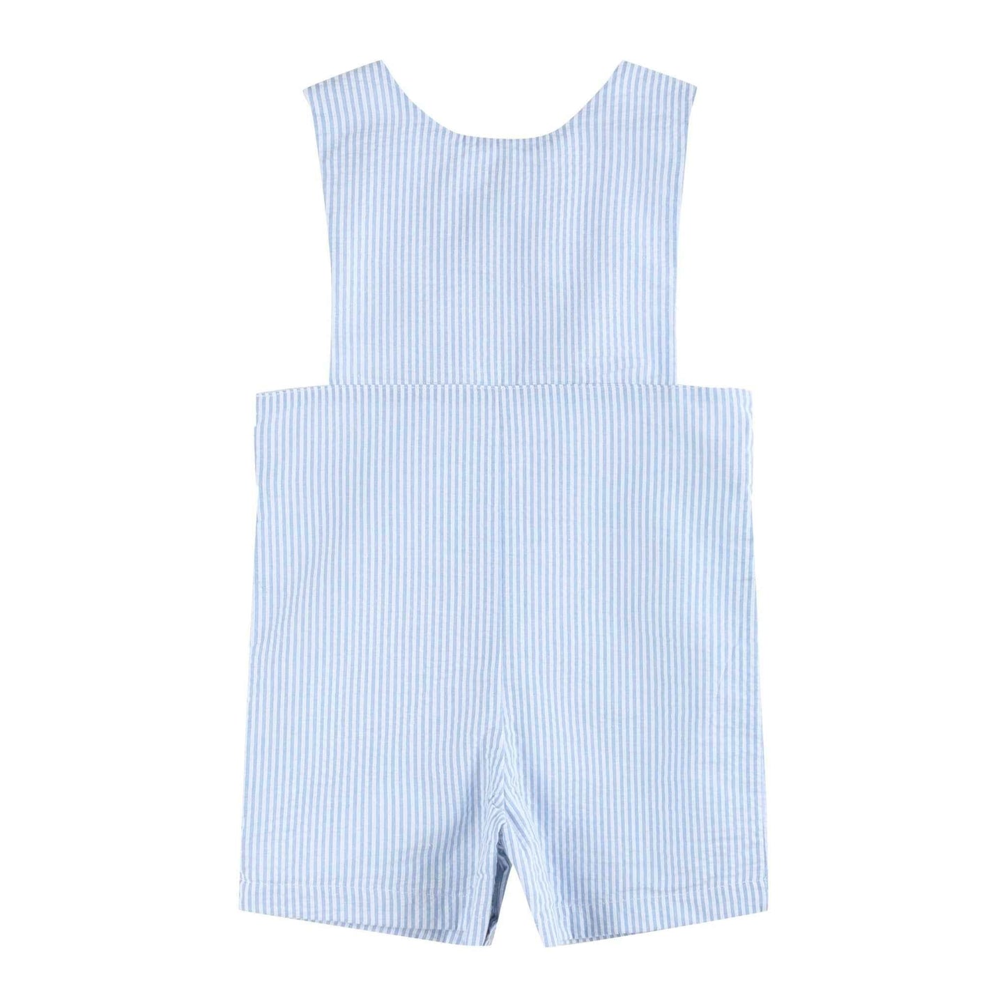 Light Blue Seersucker Lil Brother Smocked Jon Jons - Abbies Place