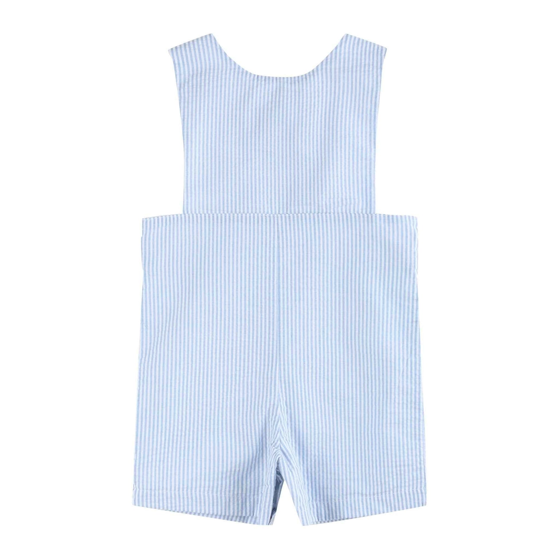 Light Blue Seersucker Lil Brother Smocked Jon Jons - Abbies Place