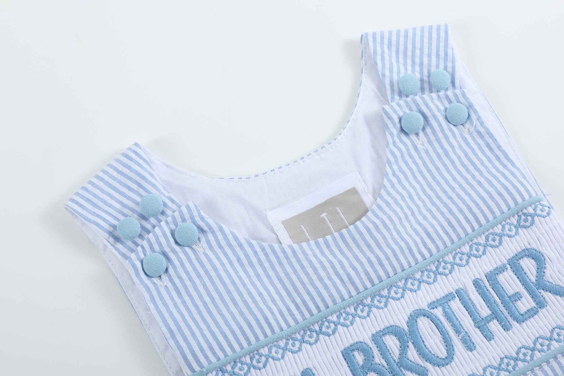 Light Blue Seersucker Lil Brother Smocked Jon Jons - Abbies Place