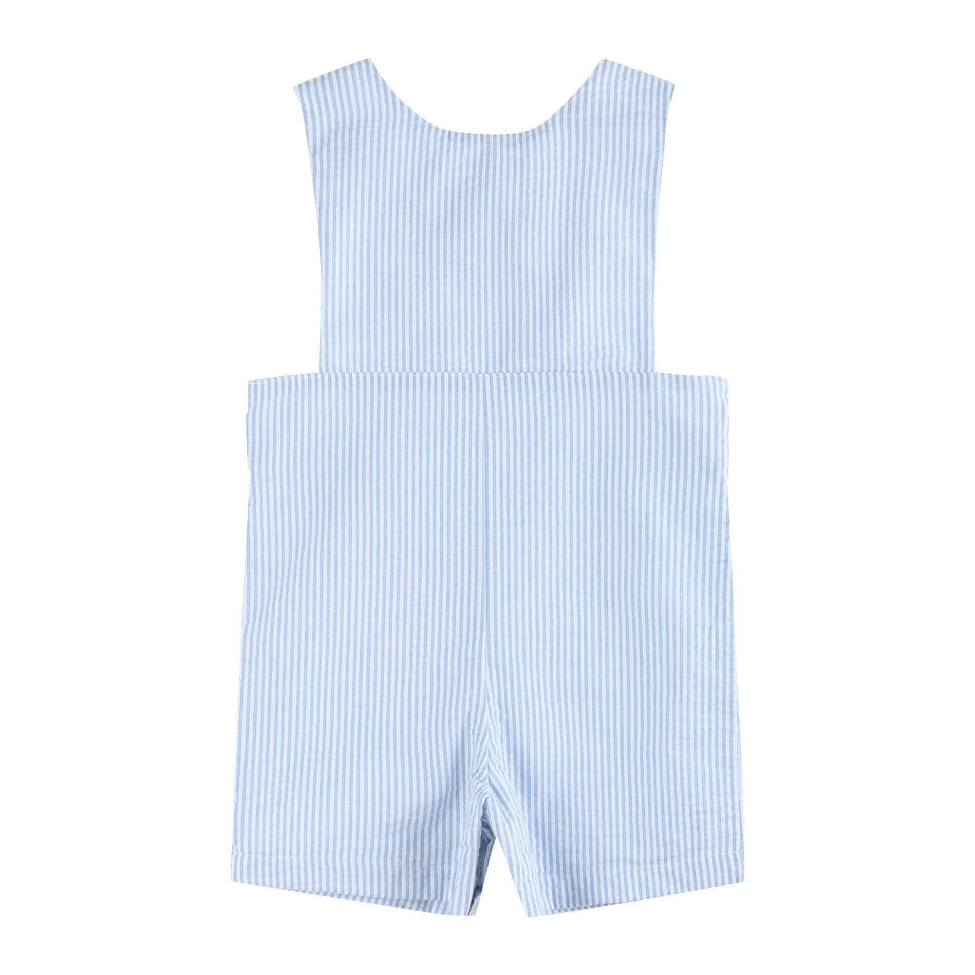 Light Blue Seersucker Lil Brother Smocked Jon Jons - Abbies Place