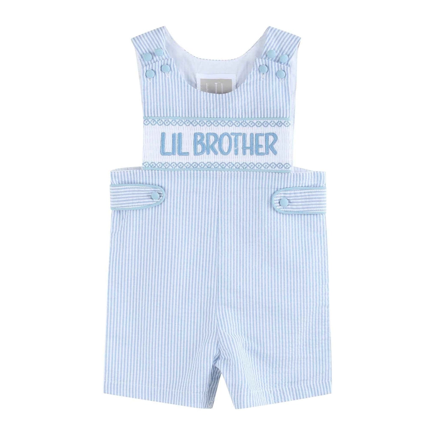 Light Blue Seersucker Lil Brother Smocked Jon Jons - Abbies Place