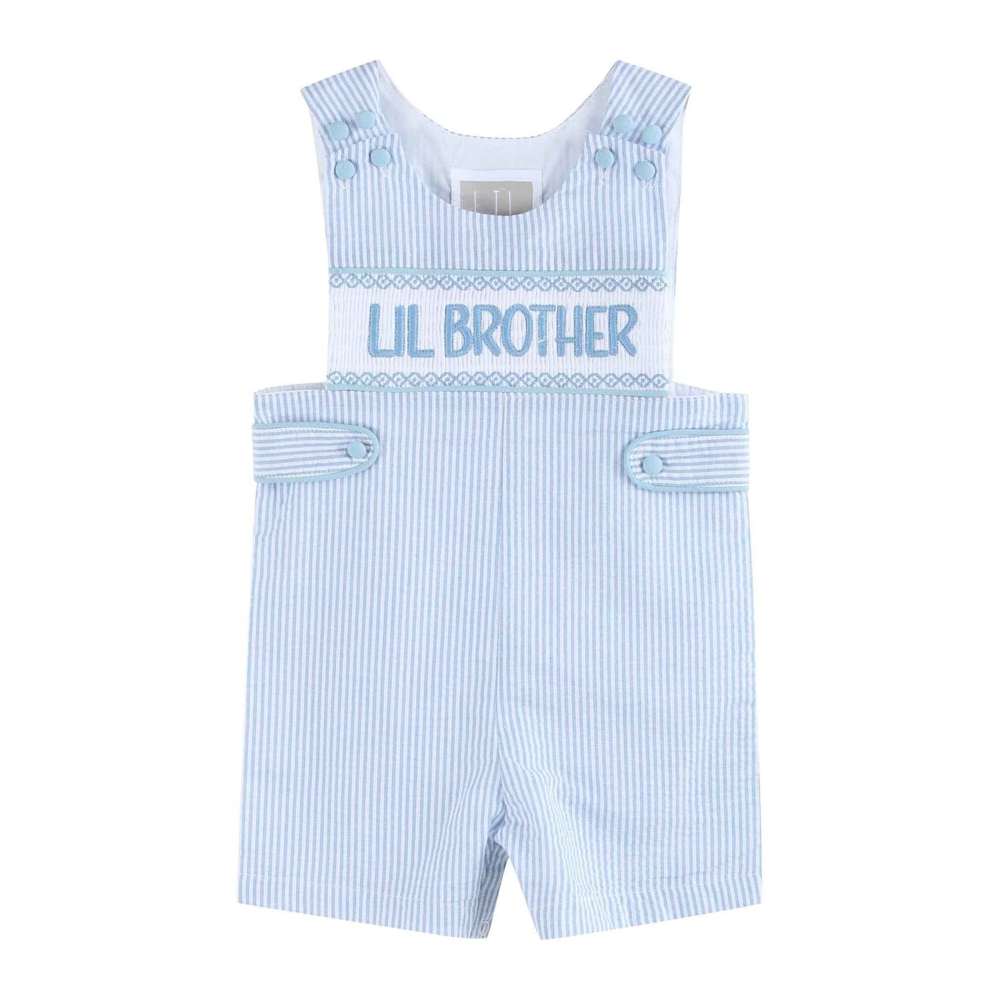 Light Blue Seersucker Lil Brother Smocked Jon Jons - Abbies Place
