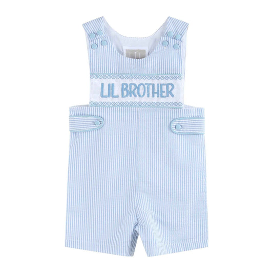 Light Blue Seersucker Lil Brother Smocked Jon Jons - Abbies Place