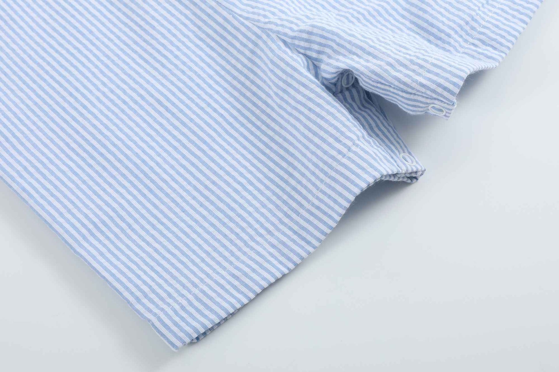 Light Blue Seersucker Lil Brother Smocked Jon Jons - Abbies Place