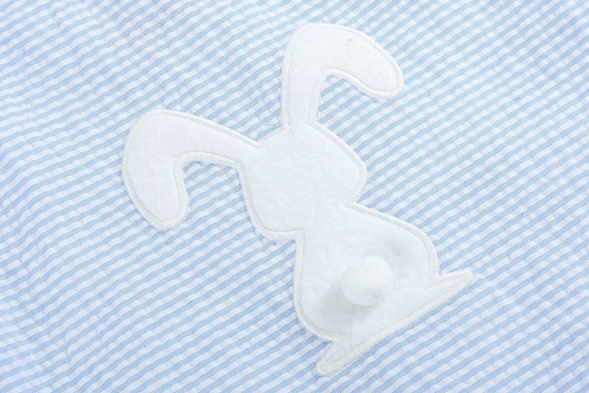 Light Blue Seersucker Pom Pom Bunny Swing Dress