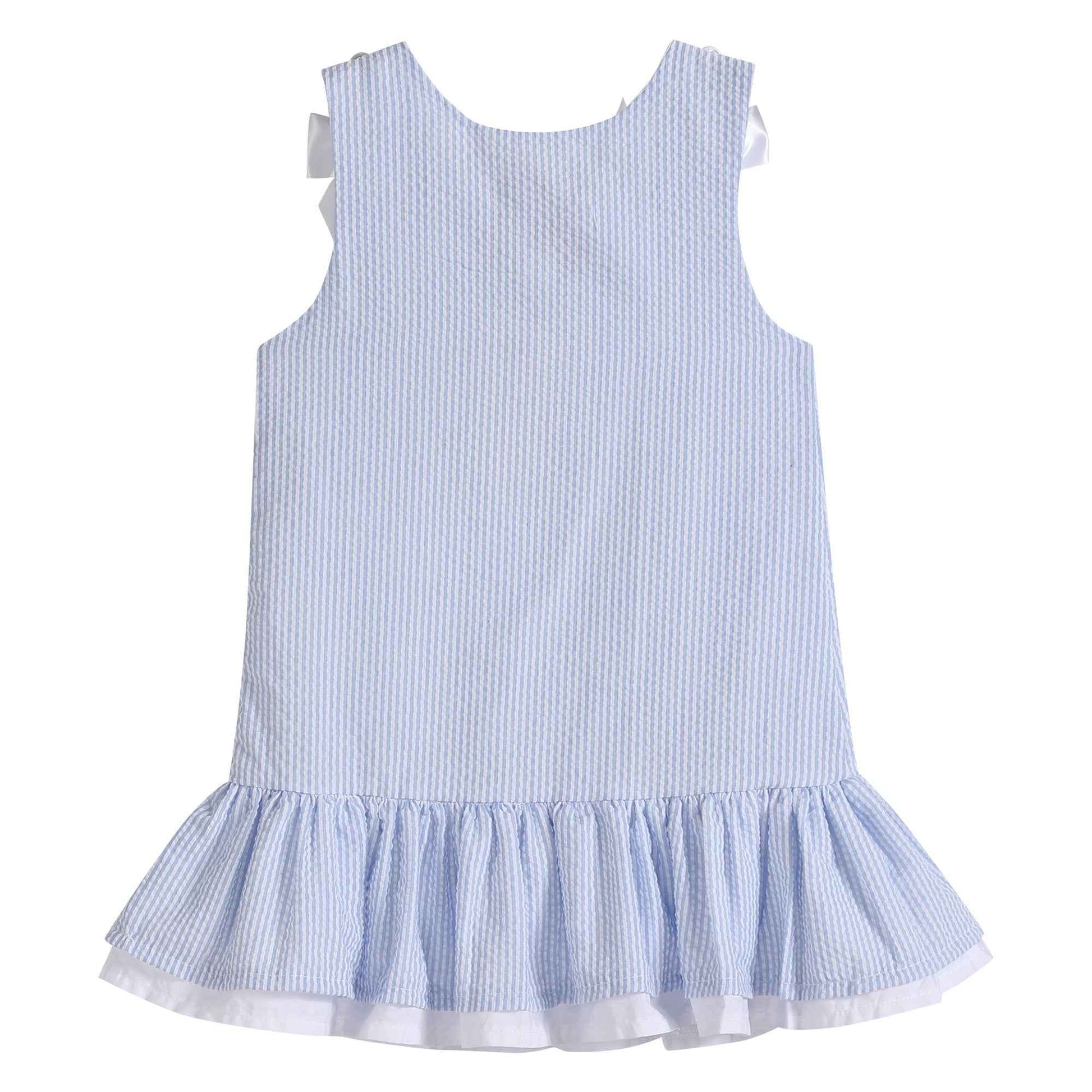 Light Blue Seersucker Ruffle Dress - Abbies Place