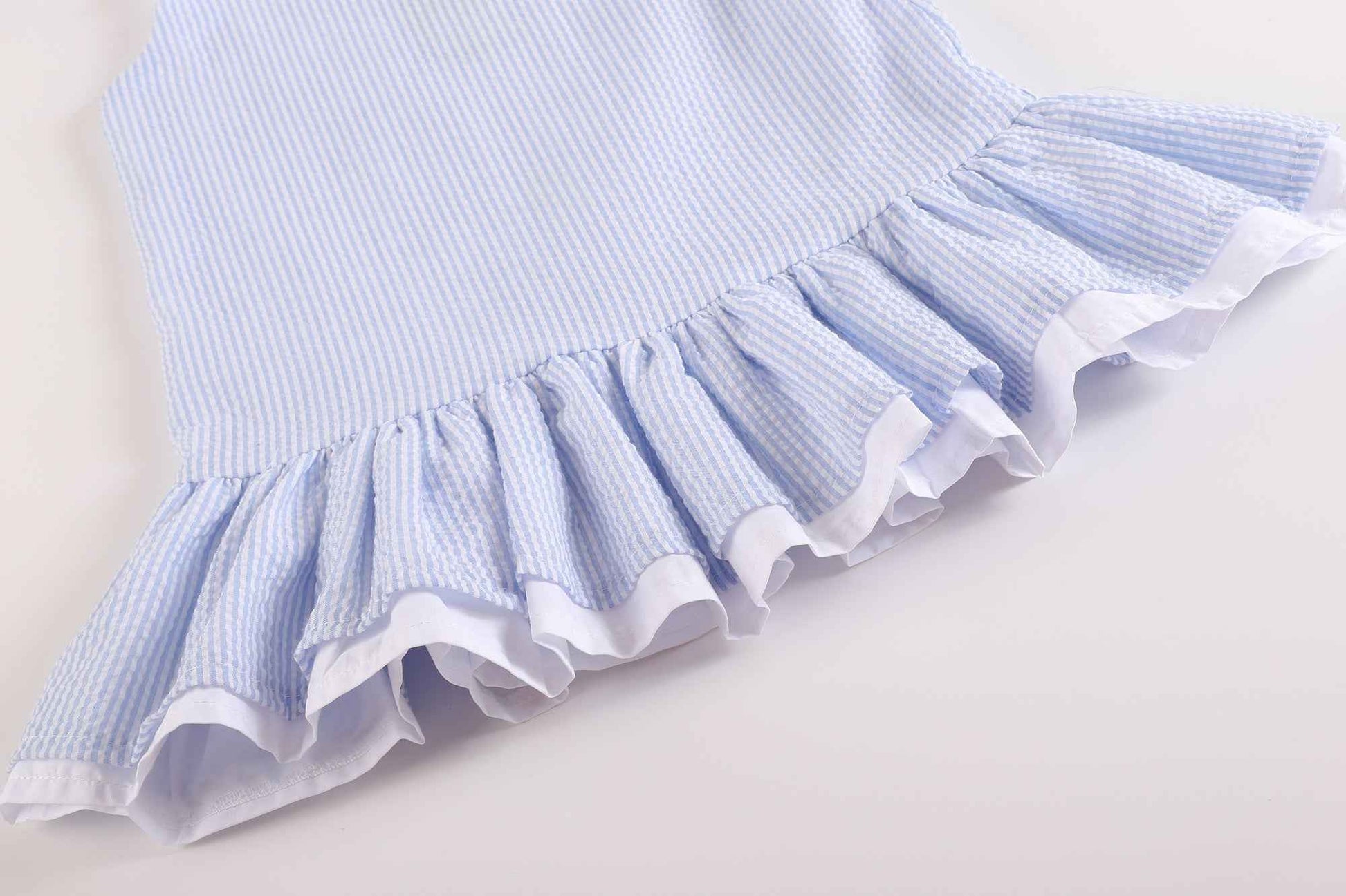 Light Blue Seersucker Ruffle Dress - Abbies Place