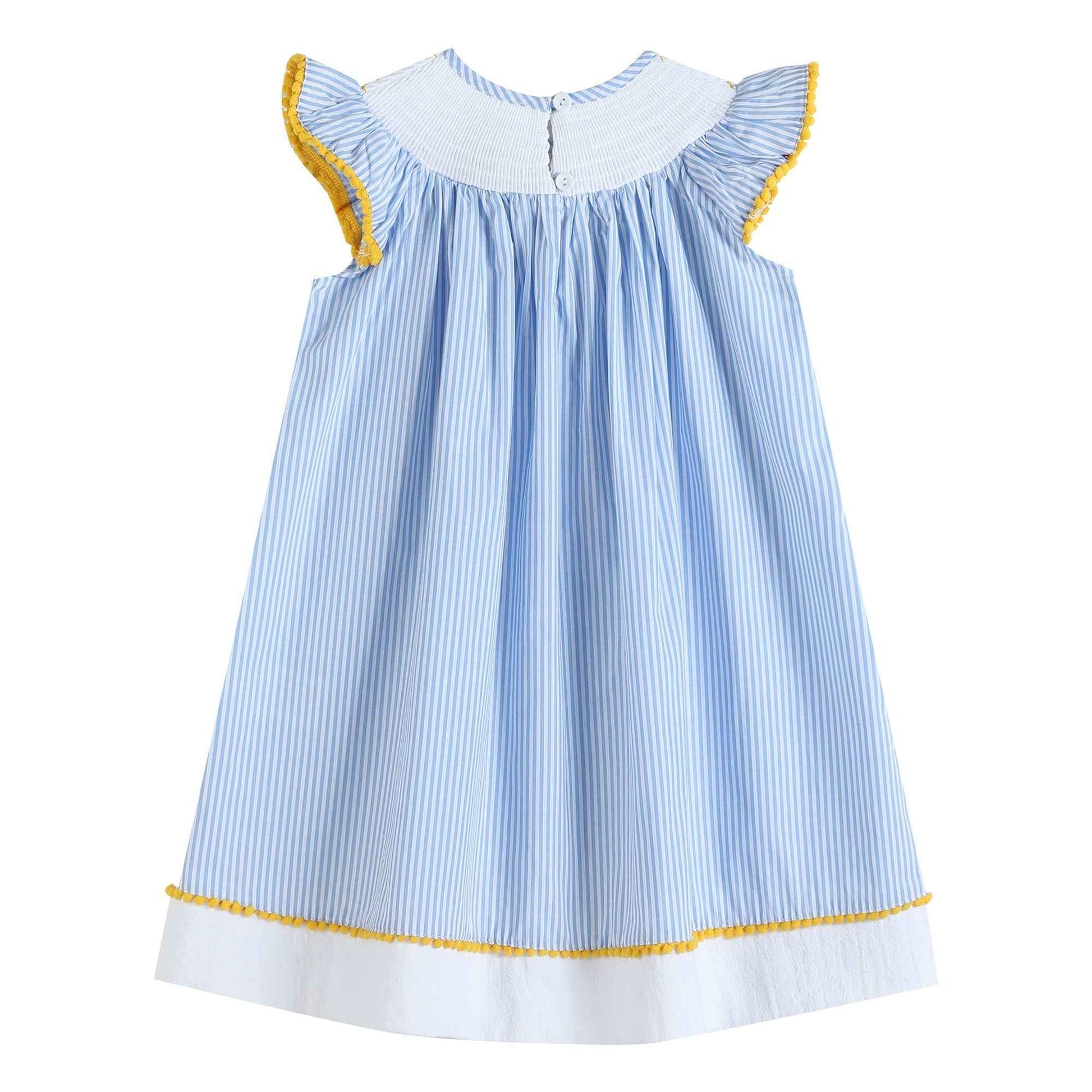 Light Blue Striped Lemons Smocked Bishop Dress - Abbies Place