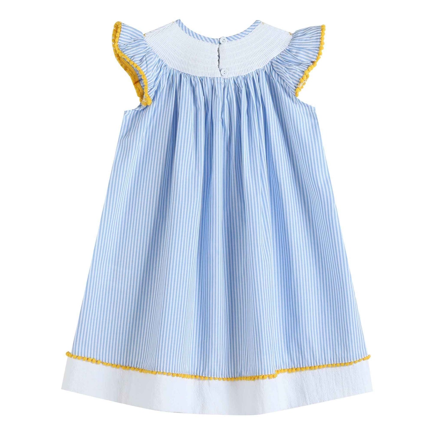 Light Blue Striped Lemons Smocked Bishop Dress - Abbies Place