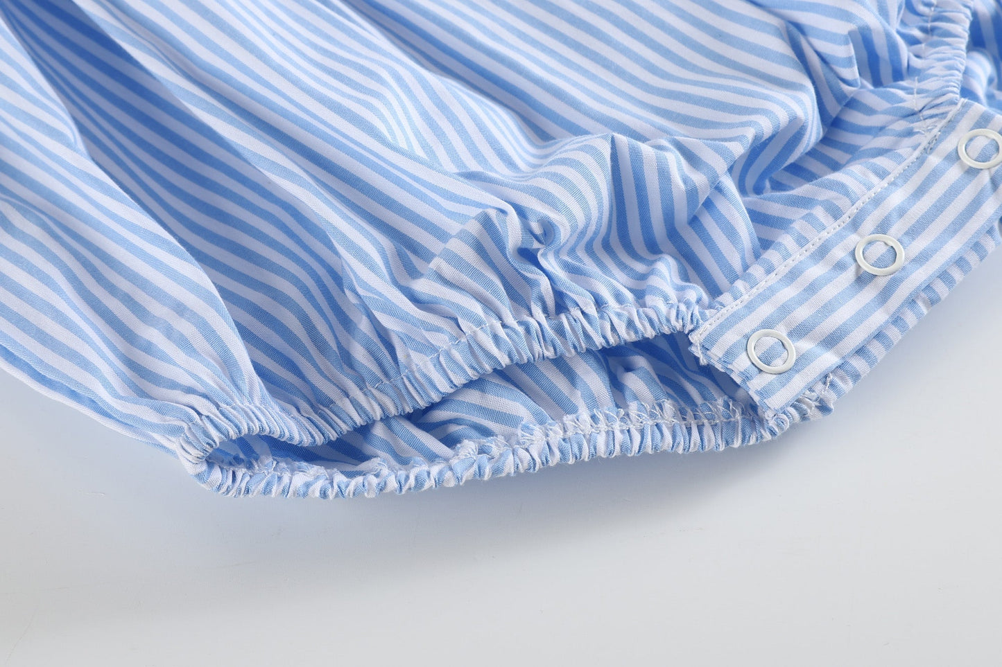 Light Blue Striped Lemons Smocked Ruffle Romper - Abbies Place