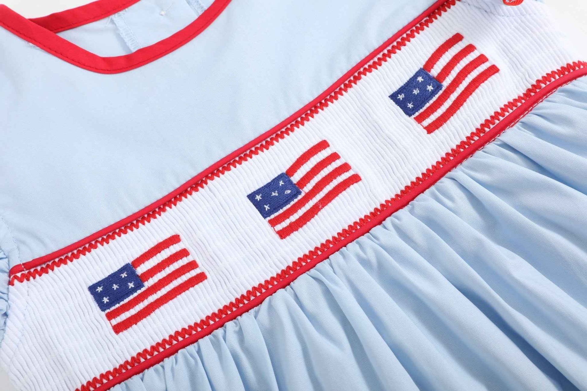 Light Blue USA Flag Smocked Dress - Abbies Place