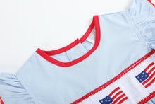 Load image into Gallery viewer, Light Blue USA Flag Smocked Dress
