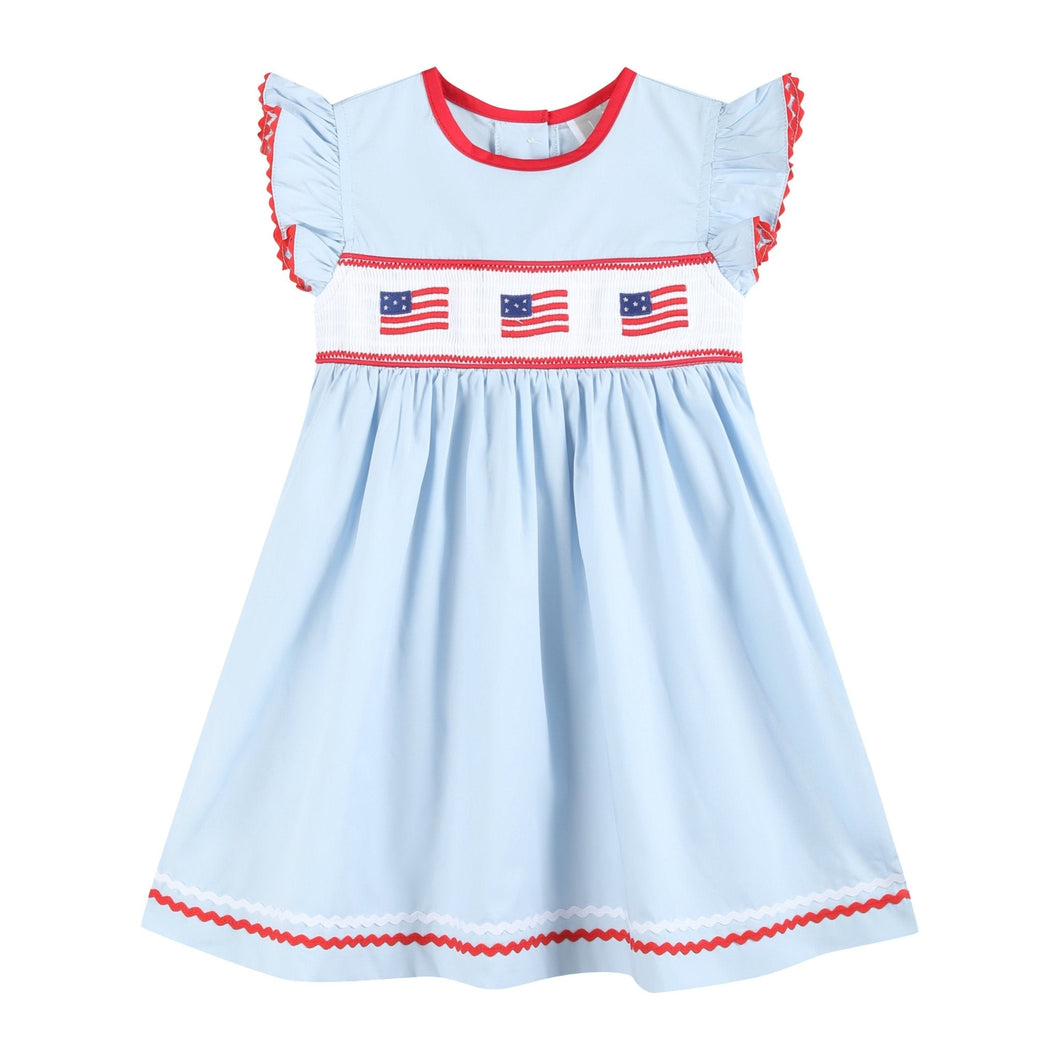 Light Blue USA Flag Smocked Dress