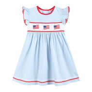 Light Blue USA Flag Smocked Dress